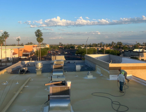 Commercial Roofing in Mesa Arizona: Foam Roof Installation at A Shopping Center